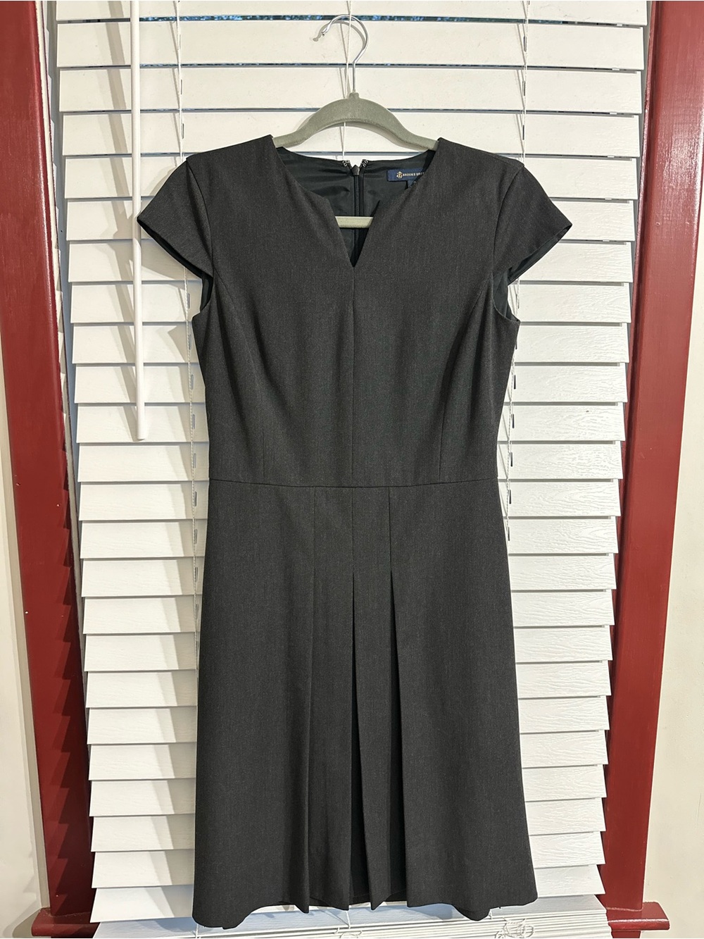 Brooks Brothers Black Midi Dress with V-Notch and Cap Sleeves